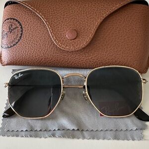Ray-Ban Hexagonal Gold Frame Sunglasses RB3548N 51-21-145